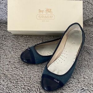 Coach Blue and Black Cap-Toe Flats